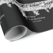 Papier Cadeau Parties scintillant noire en argent ajouter le nom (Coin rond)