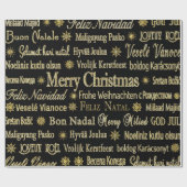 Papier Cadeau Parties scintillant noire et or Joyeux Noël Typogr (Plat)