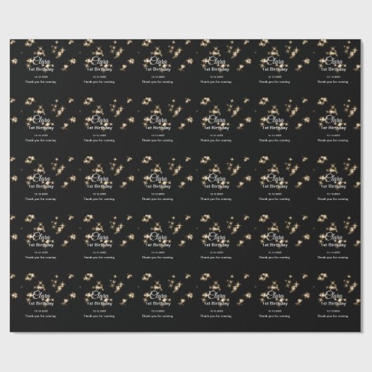 Papier Cadeau Parties scintillant noire or ajouter nom date d'an (Plat)