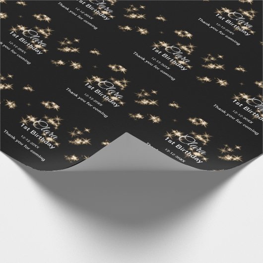 Papier Cadeau Parties scintillant noire or ajouter nom date d'an (Coin)