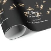 Papier Cadeau Parties scintillant noire or ajouter nom date d'an (Coin rond)