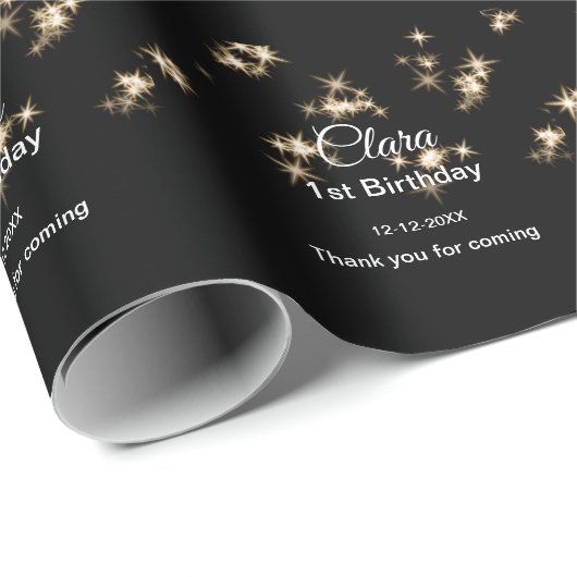 Papier Cadeau Parties scintillant noire or ajouter nom date d'an (Coin rond)