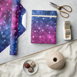 Papier Cadeau Parties scintillant Ombre bleu et rose Motif céles