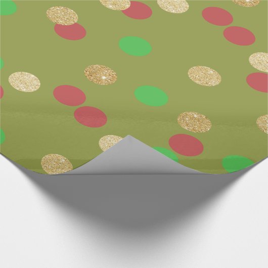 Papier Cadeau parties scintillant or élégant confetti rouge vert (Coin)