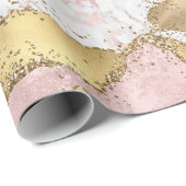 Papier Cadeau Parties scintillant or Marbre blanc rose (Coin rond)