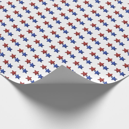 Papier Cadeau Parties scintillant Patriotique Rouge Bleu Étoiles (Coin)