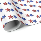 Papier Cadeau Parties scintillant Patriotique Rouge Bleu Étoiles (Coin rond)