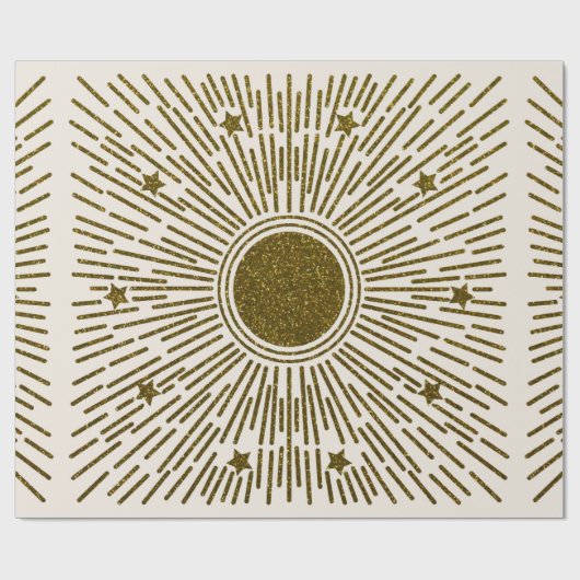 Papier Cadeau Parties scintillant rétro, soleil doré avec rayons (Plat)