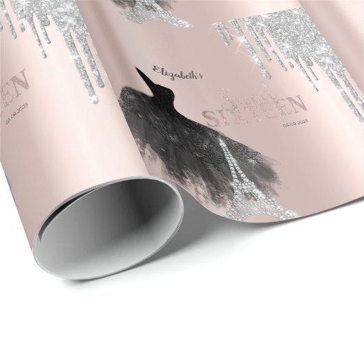 Papier Cadeau Parties scintillant, Robe, Tour Eiffel Sweet 16 (Coin rond)