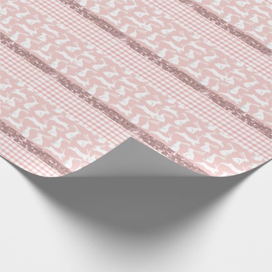 Papier Cadeau Parties scintillant rose En vichy lapins patinés (Coin)