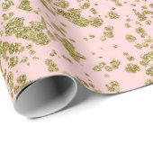 Papier Cadeau Parties scintillant rose et or Glam Girly Splatter (Coin rond)