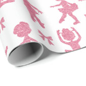 Papier Cadeau Parties scintillant rose fille Ballerina Motif fêt (Coin rond)