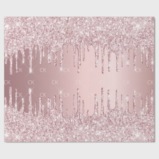 Papier Cadeau Parties scintillant rose gouttes brillant monogram (Plat)