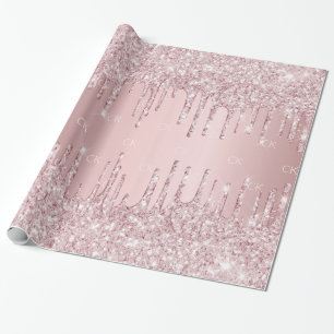 Papier Cadeau Parties scintillant rose gouttes brillant monogram