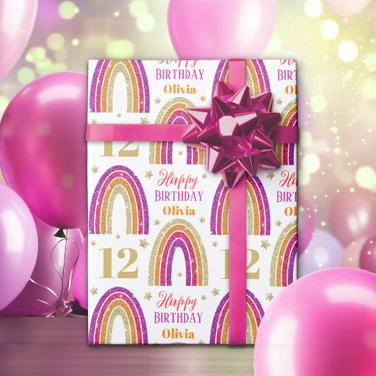 Papier Cadeau Parties scintillant rose Nom Anniversaire Papier d