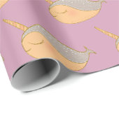 Papier Cadeau Parties scintillant rose or Narwhal Unicorne de la (Coin rond)