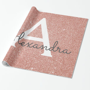 Papier Cadeau Parties scintillant rose Rose or et Monogramme éti