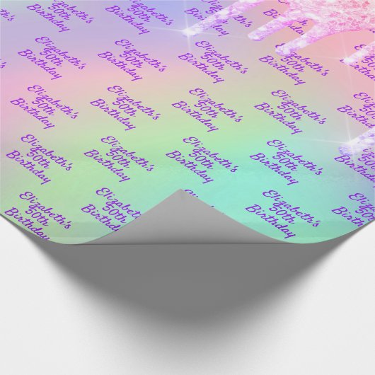 Papier Cadeau Parties scintillant rose rose or iridescente nom a (Coin)