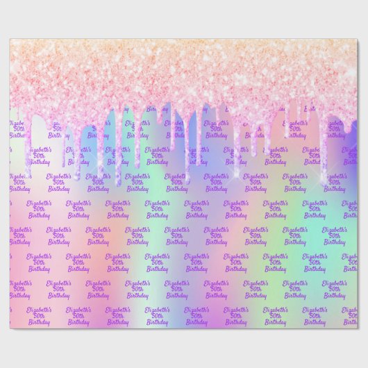 Papier Cadeau Parties scintillant rose rose or iridescente nom a (Plat)