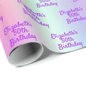 Papier Cadeau Parties scintillant rose rose or iridescente nom a (Coin rond)