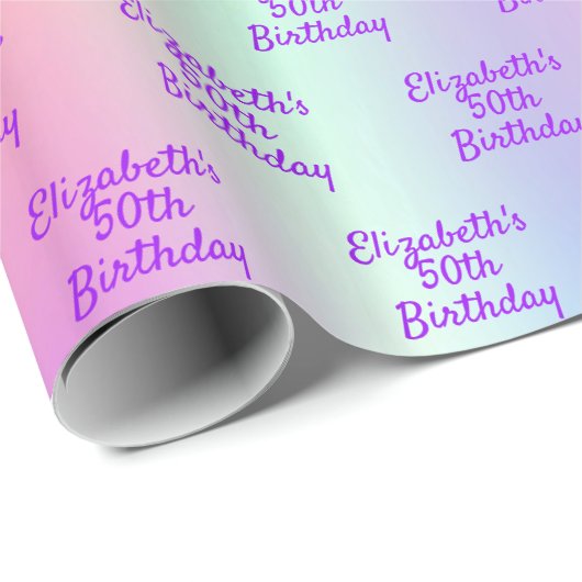 Papier Cadeau Parties scintillant rose rose or iridescente nom a (Coin rond)