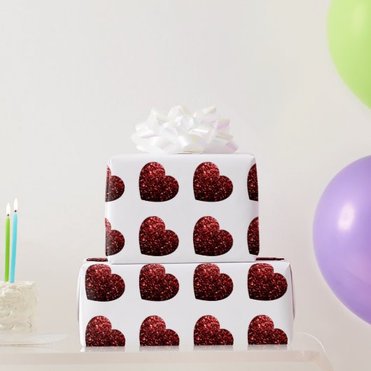 Papier Cadeau Parties scintillant rouge flamme motif de coeur (Cadeaux de fête)