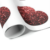 Papier Cadeau Parties scintillant rouge flamme motif de coeur (Coin rond)