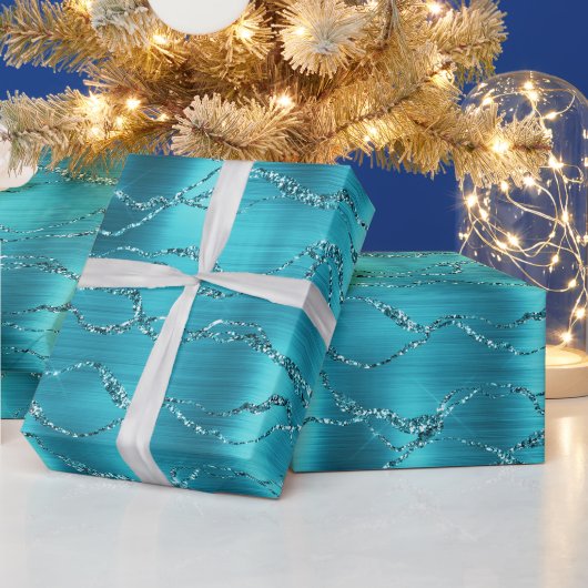 Papier Cadeau Parties scintillant turquoise rayures (Vacances)