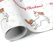 Papier Cadeau Parties scintillant Unicorne moderne Snowflakes Jo (Coin rond)