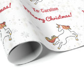 Papier Cadeau Parties scintillant Unicorne moderne Snowflakes No (Coin rond)