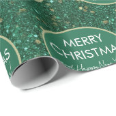 Papier Cadeau Parties scintillant verte Bonne année Joyeux Noël (Coin rond)