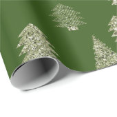 Papier Cadeau Parties scintillant verte d'olive arbres de Noël (Coin rond)
