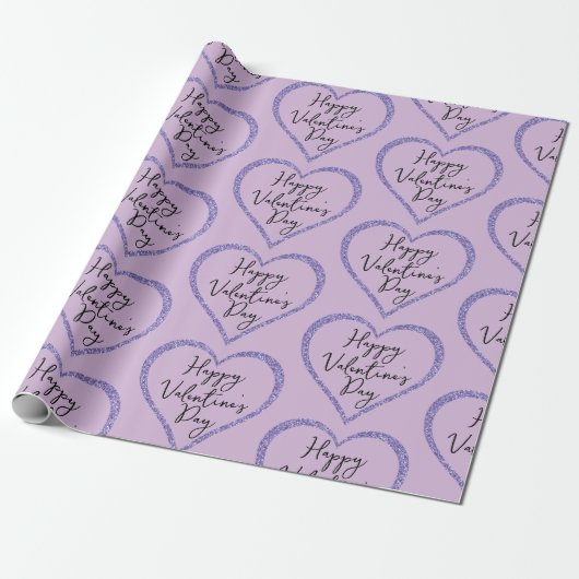 Papier Cadeau Parties scintillant violet Script romantique Saint (Déroulé)