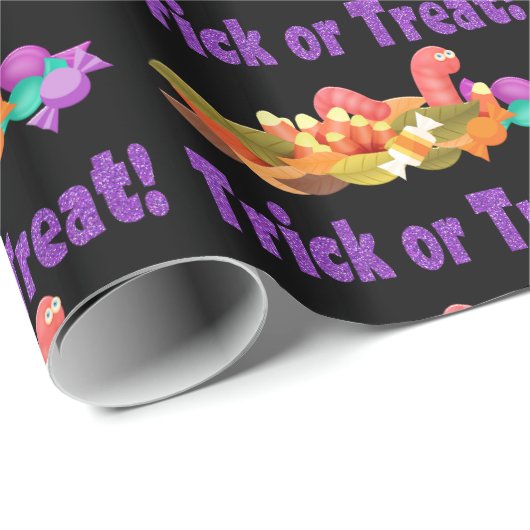 Papier Cadeau Parties scintillant violette avec Trick de vers ou (Coin rond)