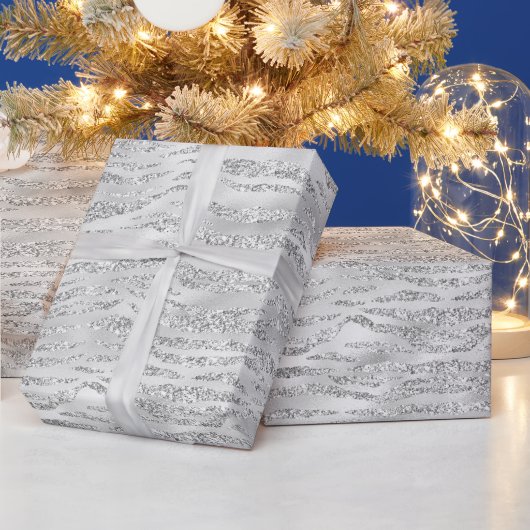 Papier Cadeau Parties scintillant Zebra Gris Argent (Vacances)