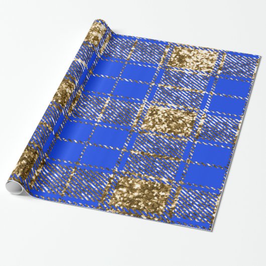 Papier Cadeau Parties scintillantes Plaid-16 de bleu royal et (Déroulé)