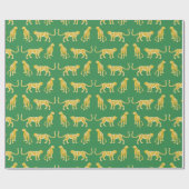 Papier Cadeau Passerelle de léopard en vert et jaune (Plat)