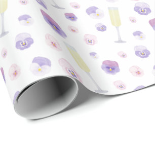 Papier Cadeau Passez Rose Purple Aquarelle Pétales Et Prosecco