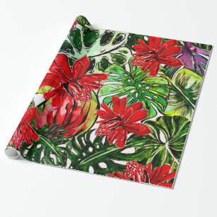 Papier Cadeau Passiflora exotique Fleurs Jungle Aquarelle Patter