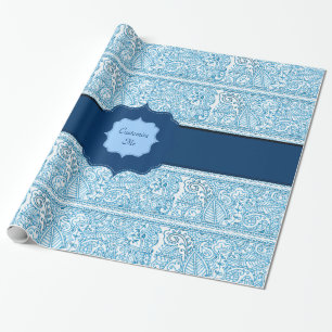 Papier Cadeau Passion de Paisley - (bleu) (henné) (monogramme)