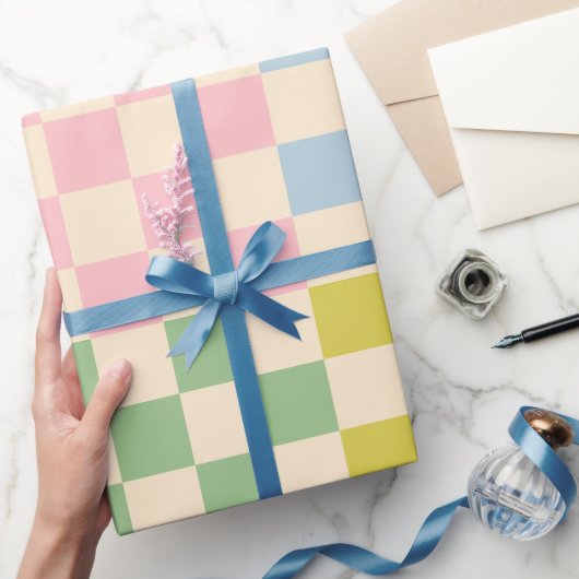 Papier Cadeau Pastel À damiers Check Motif rose bleu vert (Cadeaux)