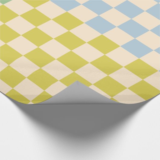 Papier Cadeau Pastel À damiers Check Motif rose bleu vert (Coin)