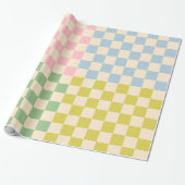 Papier Cadeau Pastel À damiers Check Motif rose bleu vert (Déroulé)