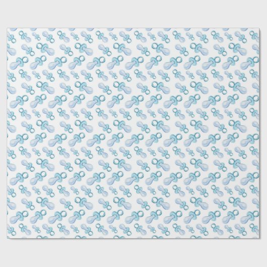 Papier Cadeau Pastel Aquarelle Bleu Bébé Garçon Pacifier (Plat)
