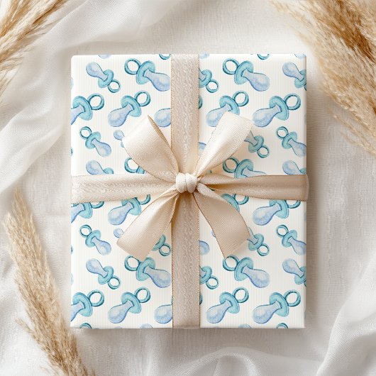 Papier Cadeau Pastel Aquarelle Bleu Bébé Garçon Pacifier