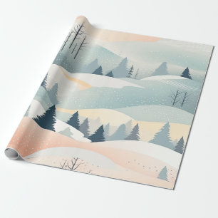 Papier Cadeau Pastel Aquarelle hiver Forêt Motif