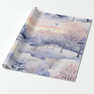 Papier Cadeau Pastel Aquarelle hiver Forêt Motif