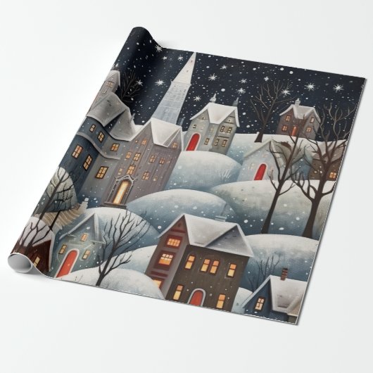 Papier Cadeau Pastel Aquarelle hiver Forêt Motif (Déroulé)