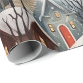 Papier Cadeau Pastel Aquarelle hiver Forêt Motif (Coin rond)