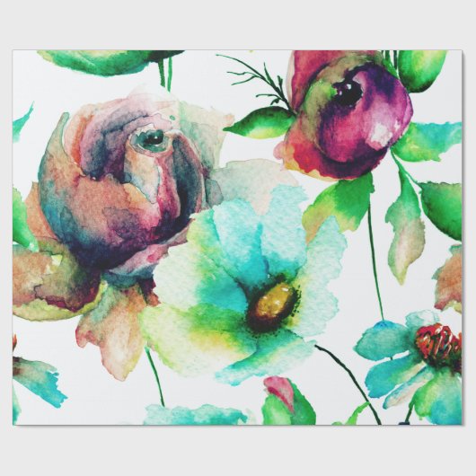 Papier Cadeau Pastel Aquarelles Roses & Fleurs Motif (Plat)